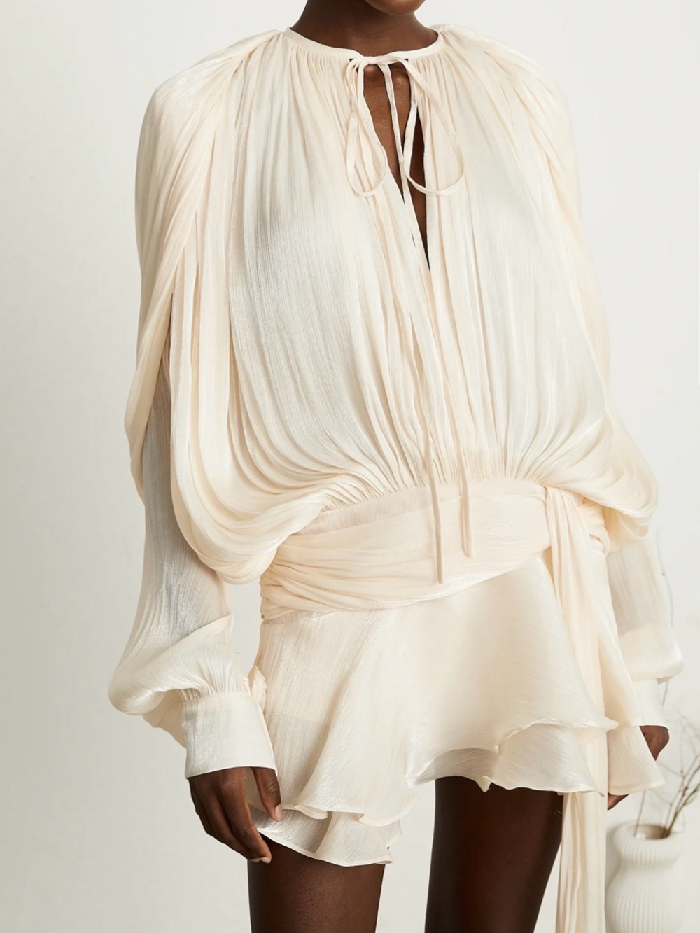 Elegant Luxury Ivory Ruffle Tiered Mini Dress